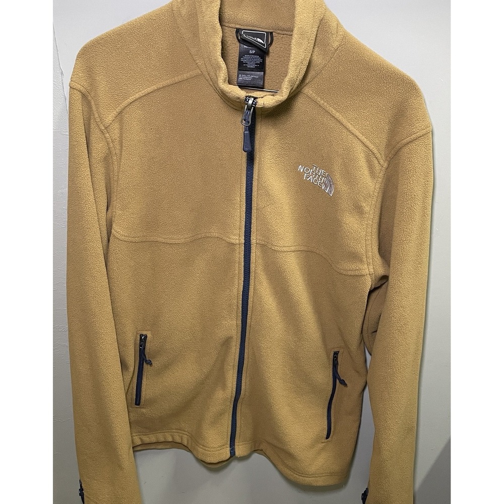 Men's The North Face Brown Camel Full Zip Fleece Mock Neck Outdoor Warm Hiking S